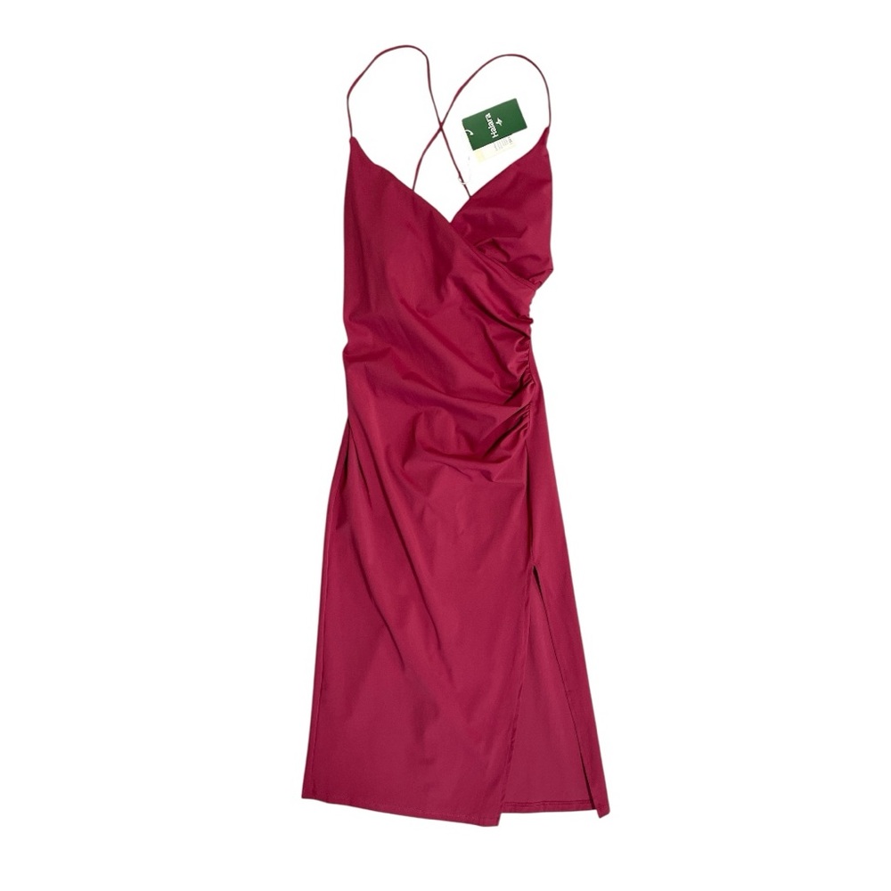 Halara SoftlyZero Airy Crossover Ruched Lace Up Bodycon Dress NWT Built-In Bra - Picture 2 of 5